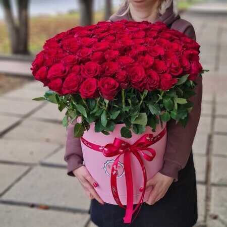Большая коробка со 101  красной розой